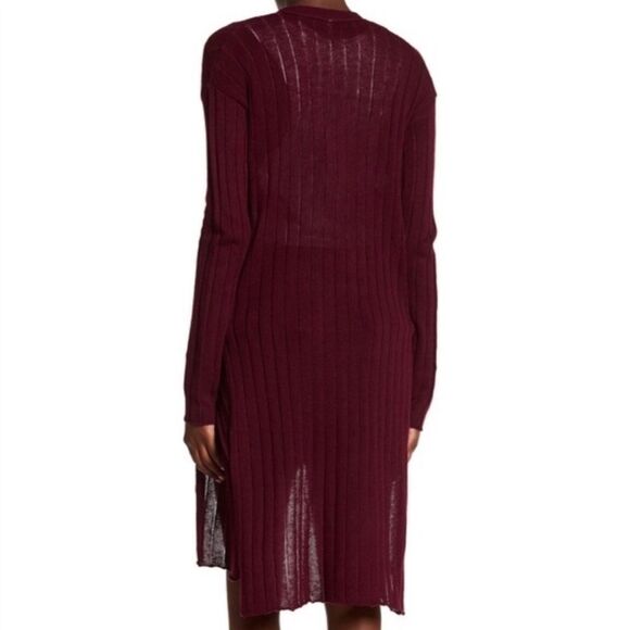 Free People Ribby Rib Linen Blend Long Cardigan Duster Maroon - Picture 11 of 11